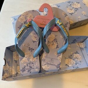 NEW LoveShackFancy X Havaianas Girls Whisper Blue Flip Flops